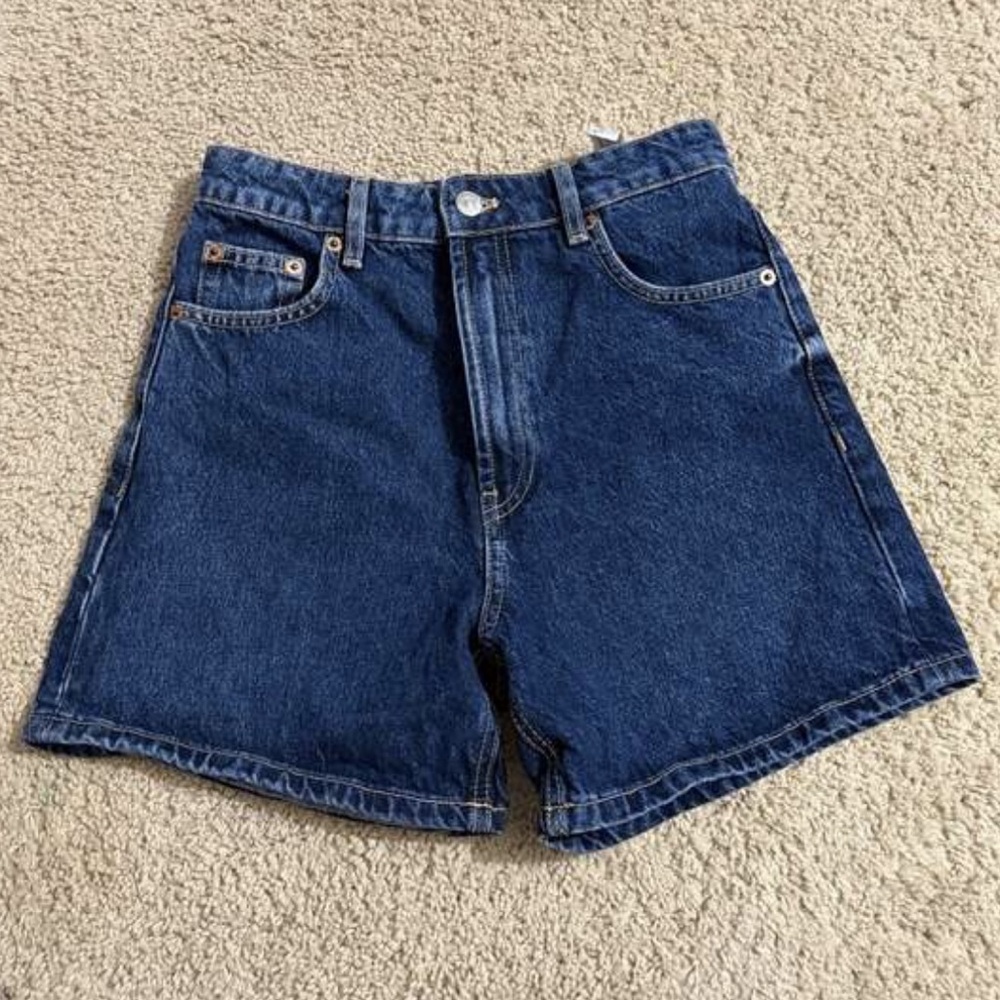 High-Rise Dark Blue Denim Shorts